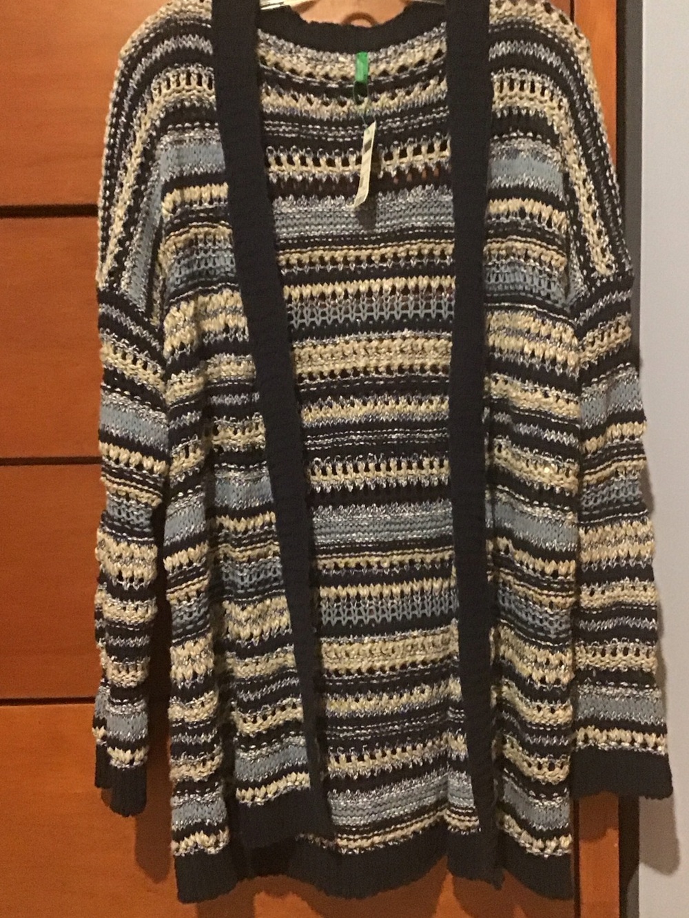 United Colors Of Benetton Striped Open-Knit Cardigan in Navy, Light Blue & Cream